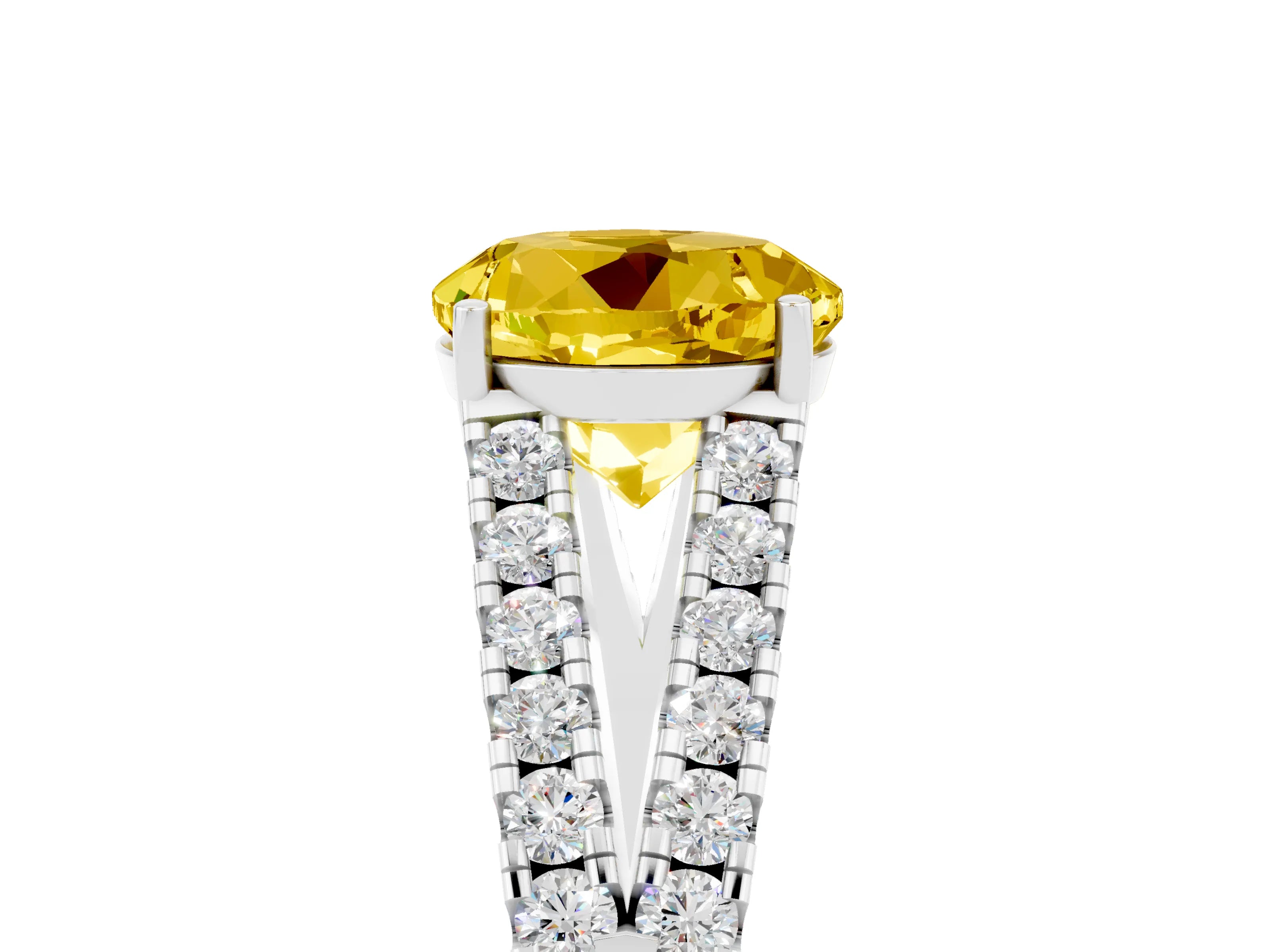 White gold Round Cut Yellow Sapphire Split Shank Pavé Engagement Ring with Four-Prong Setting_17