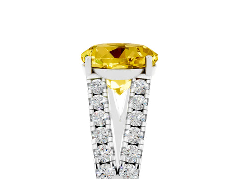 White gold Round Cut Yellow Sapphire Split Shank Pavé Engagement Ring with Four-Prong Setting_17