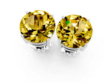 White gold Round Cut Yellow Sapphire Stud Earrings_19