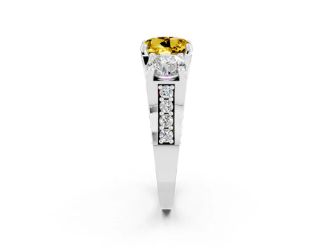 White gold Round Cut Yellow Sapphire Three-Stone Ring with Channel Set Band and Four-Prong Setting_2