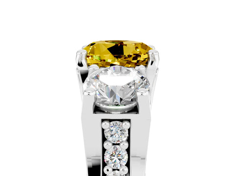 White gold Round Cut Yellow Sapphire Three-Stone Ring with Channel Set Band and Four-Prong Setting_5