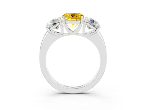 White gold Round Cut Yellow Sapphire Three-Stone Ring with Four-Prong Setting and Classic Band_3