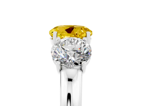 White gold Round Cut Yellow Sapphire Three-Stone Ring with Four-Prong Setting and Classic Band_5