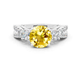 White gold Round Cut Yellow Sapphire Three-Stone Ring with Pavé Split Shank and Four-Prong Setting_36