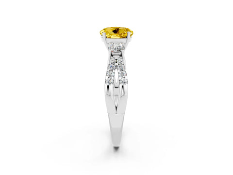 White gold Round Cut Yellow Sapphire Three-Stone Ring with Pavé Split Shank and Four-Prong Setting_38