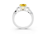 White gold Round Cut Yellow Sapphire Three-Stone Ring with Pavé Split Shank and Four-Prong Setting_39
