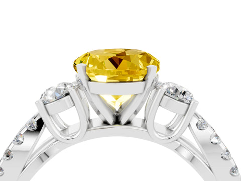 White gold Round Cut Yellow Sapphire Three-Stone Ring with Pavé Split Shank and Four-Prong Setting_40