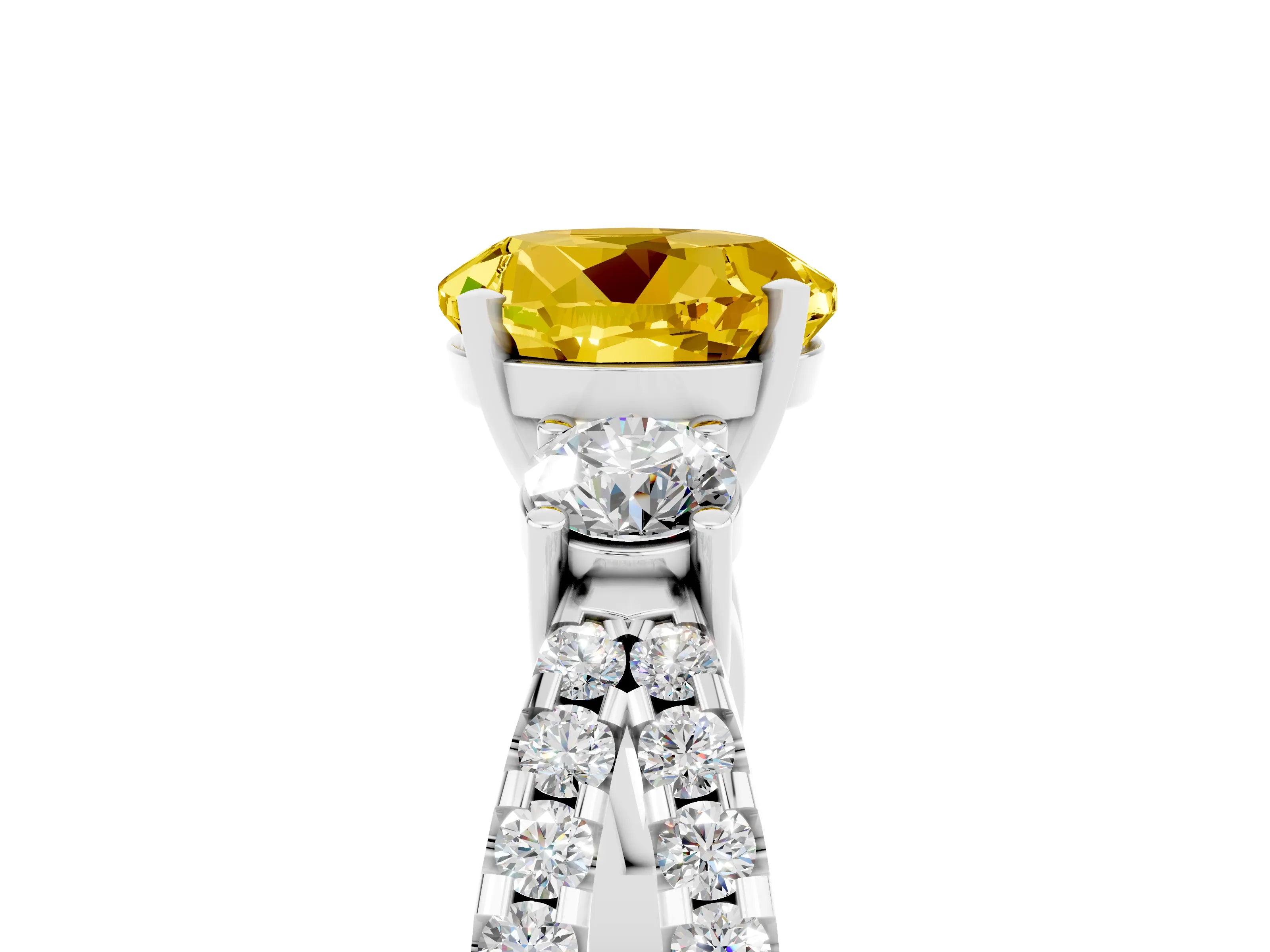 White gold Round Cut Yellow Sapphire Three-Stone Ring with Pavé Split Shank and Four-Prong Setting_41