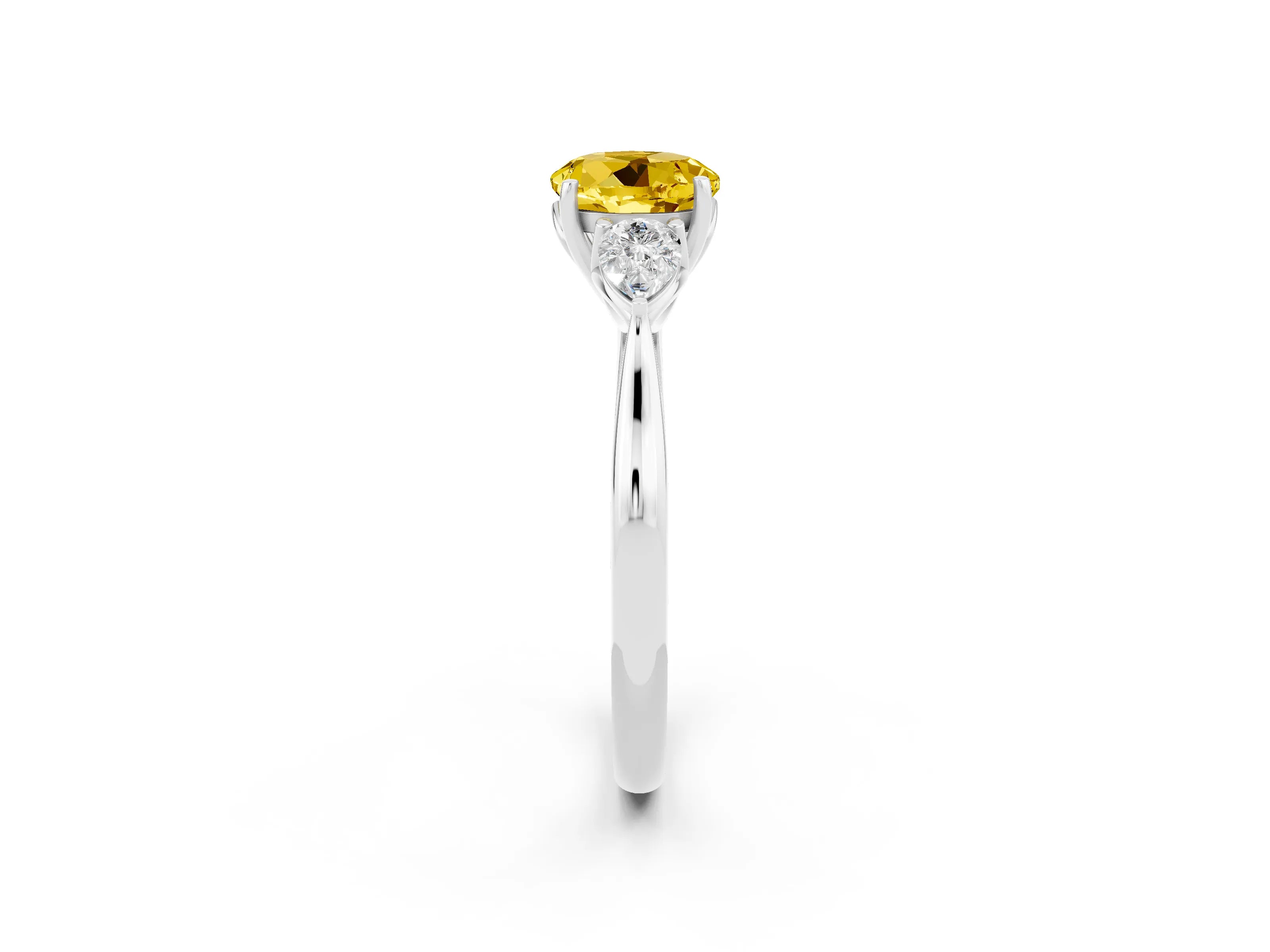 White gold Round Cut Yellow Sapphire Three-Stone Ring with Pear Side Stones and Four-Prong Setting_14