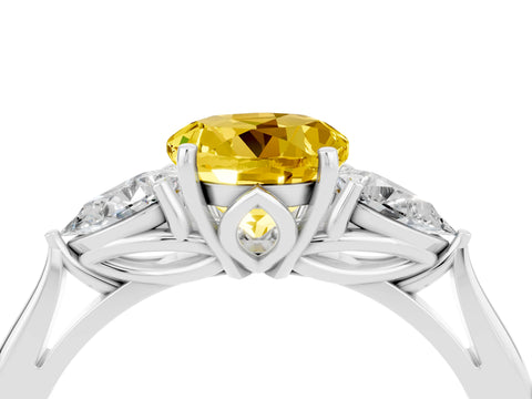 White gold Round Cut Yellow Sapphire Three-Stone Ring with Pear Side Stones and Four-Prong Setting_16