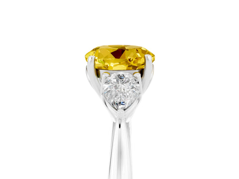 White gold Round Cut Yellow Sapphire Three-Stone Ring with Pear Side Stones and Four-Prong Setting_17