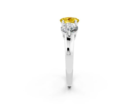 White gold Round Cut Yellow Sapphire Three-Stone Ring with Prong Setting and Classic Band_2