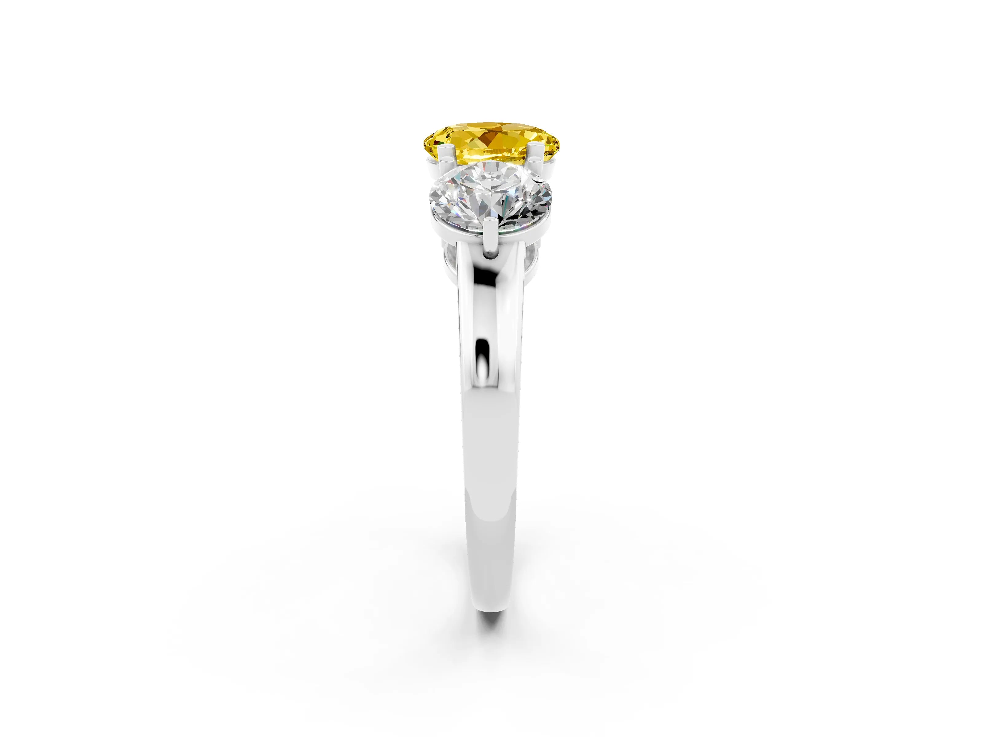 White gold Round Cut Yellow Sapphire Three-Stone Ring with Prong Setting and Classic Band_2