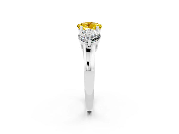 White gold Round Cut Yellow Sapphire Three-Stone Ring with Prong Setting and Classic Band