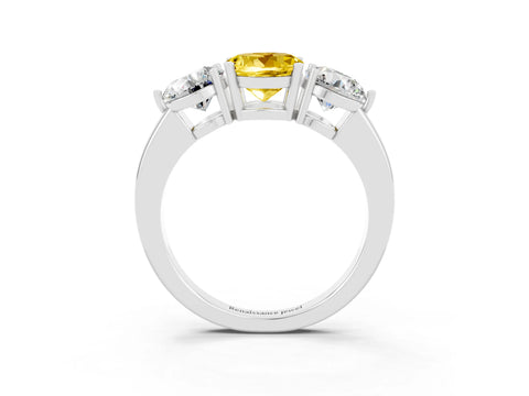 White gold Round Cut Yellow Sapphire Three-Stone Ring with Prong Setting and Classic Band_3