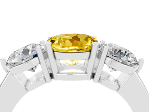 White gold Round Cut Yellow Sapphire Three-Stone Ring with Prong Setting and Classic Band_4