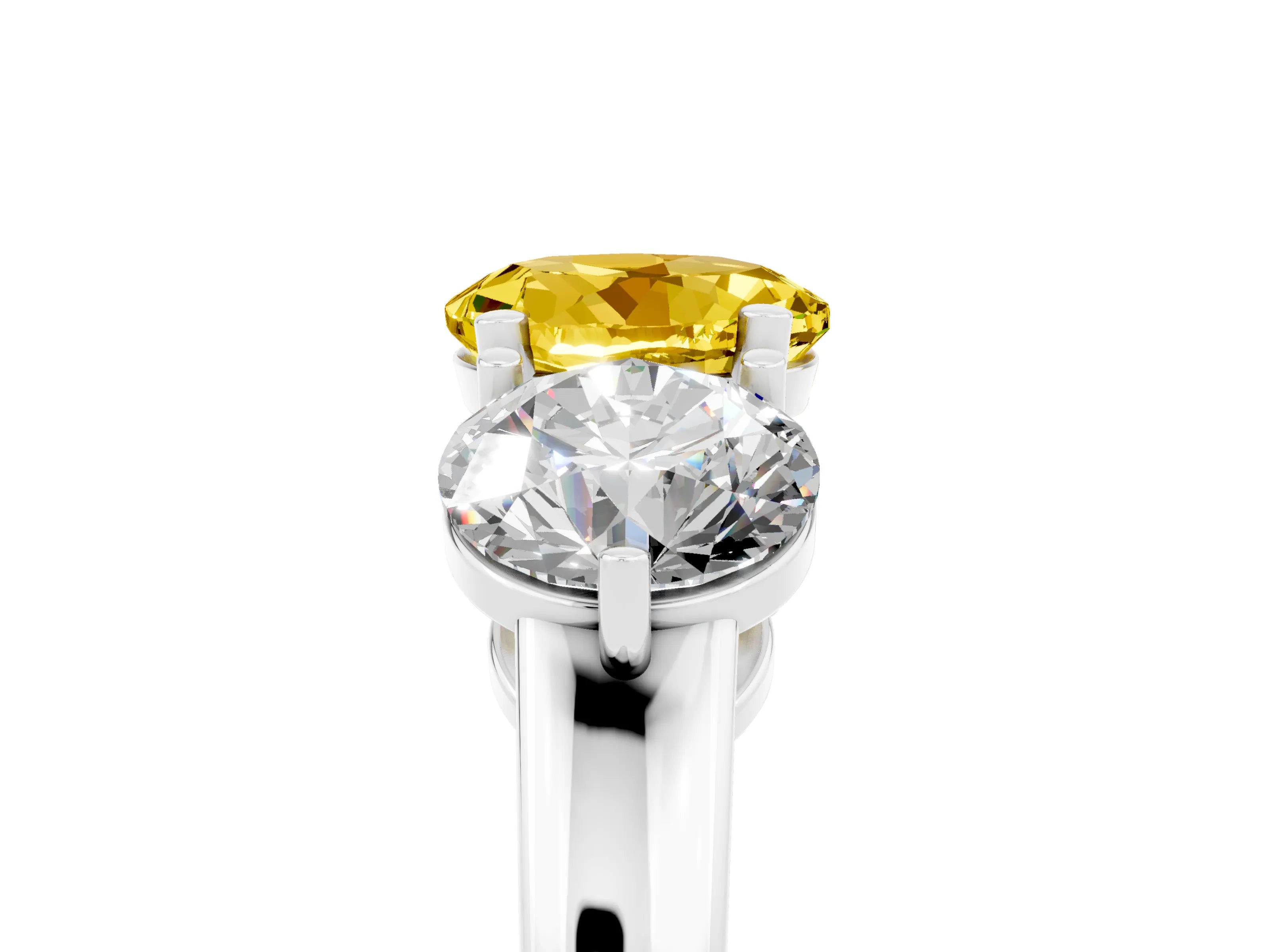 White gold Round Cut Yellow Sapphire Three-Stone Ring with Prong Setting and Classic Band_5