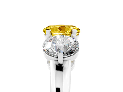 White gold Round Cut Yellow Sapphire Three-Stone Ring with Prong Setting and Classic Band_5