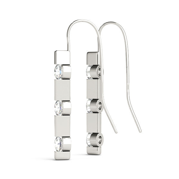 White gold Round Diamond Bar Drop Earrings with Bezel Setting 1