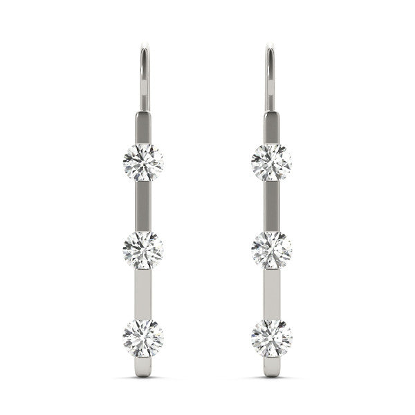 White gold Round Diamond Bar Drop Earrings with Bezel Setting 2