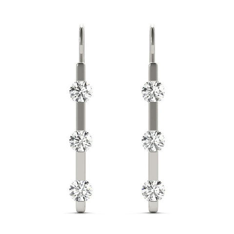 White gold Round Diamond Bar Drop Earrings with Bezel Setting 2