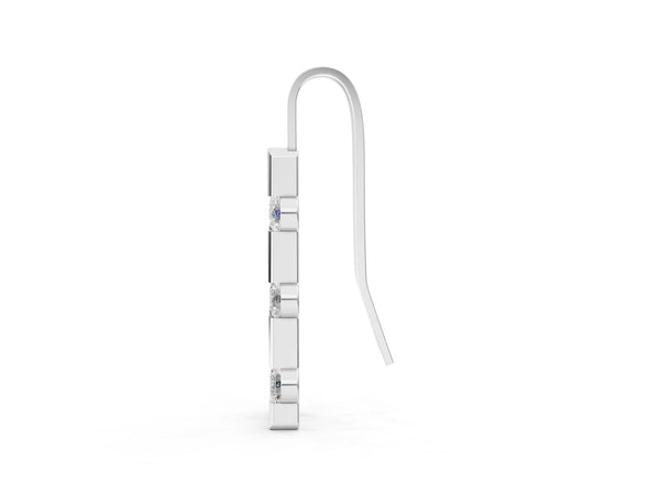 White gold Round Diamond Bar Drop Earrings with Bezel Setting