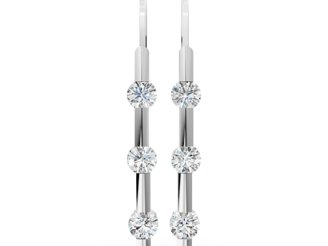 White gold Round Diamond Bar Drop Earrings with Bezel Setting_9