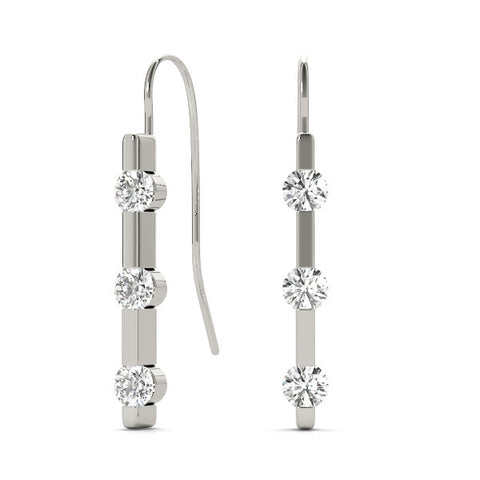 White gold Round Diamond Bar Drop Earrings with Bezel Setting