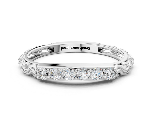 White gold Round Diamond Bar Set Eternity Band with Filigree Design