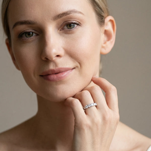 Platinum Round Diamond Bar Set Eternity Band with Filigree Design