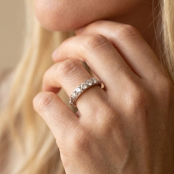 White gold Round Diamond Bar Set Eternity Band with Filigree Design