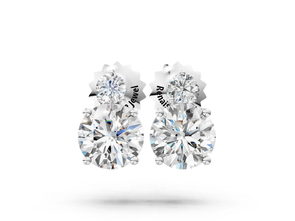 White gold Round Diamond Basket-Set Stud Earrings with Diamond Accent