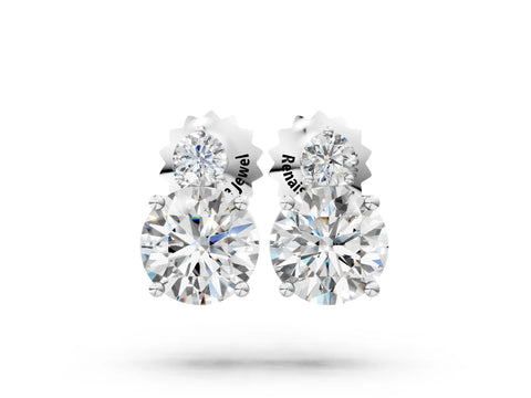 White gold Round Diamond Basket-Set Stud Earrings with Diamond Accent