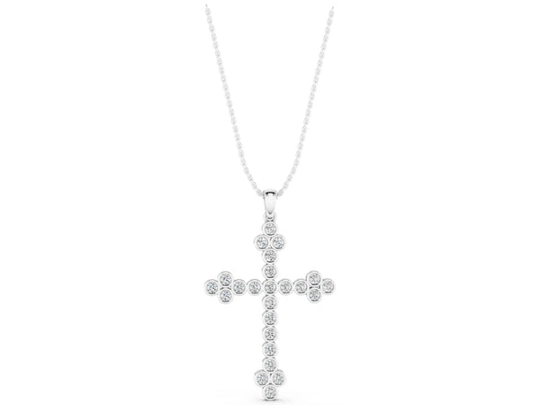 White gold Round Diamond Bezel Set Cross Pendant