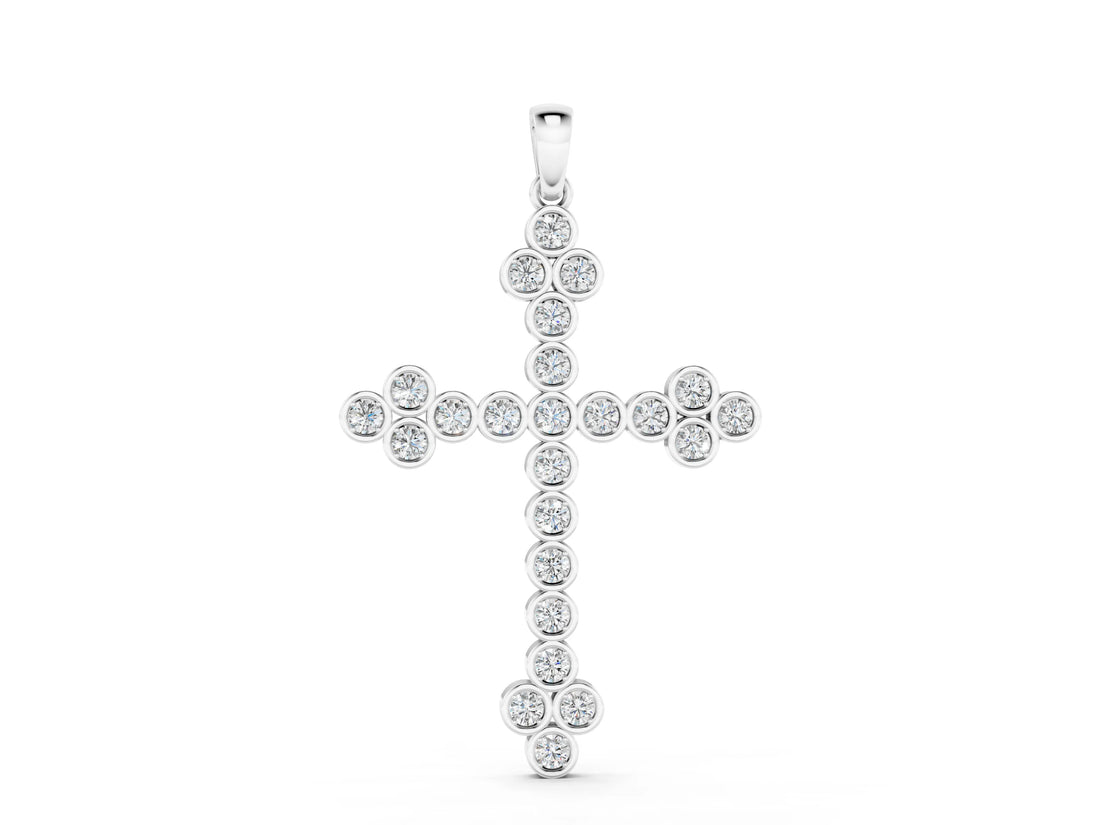 White gold Round Diamond Bezel Set Cross Pendant_33