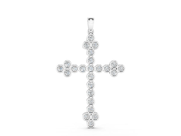 Silver Round Diamond Bezel Set Cross Pendant