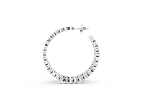 Silver Round Diamond Bezel-Set Inside-Out Large Hoop Earrings