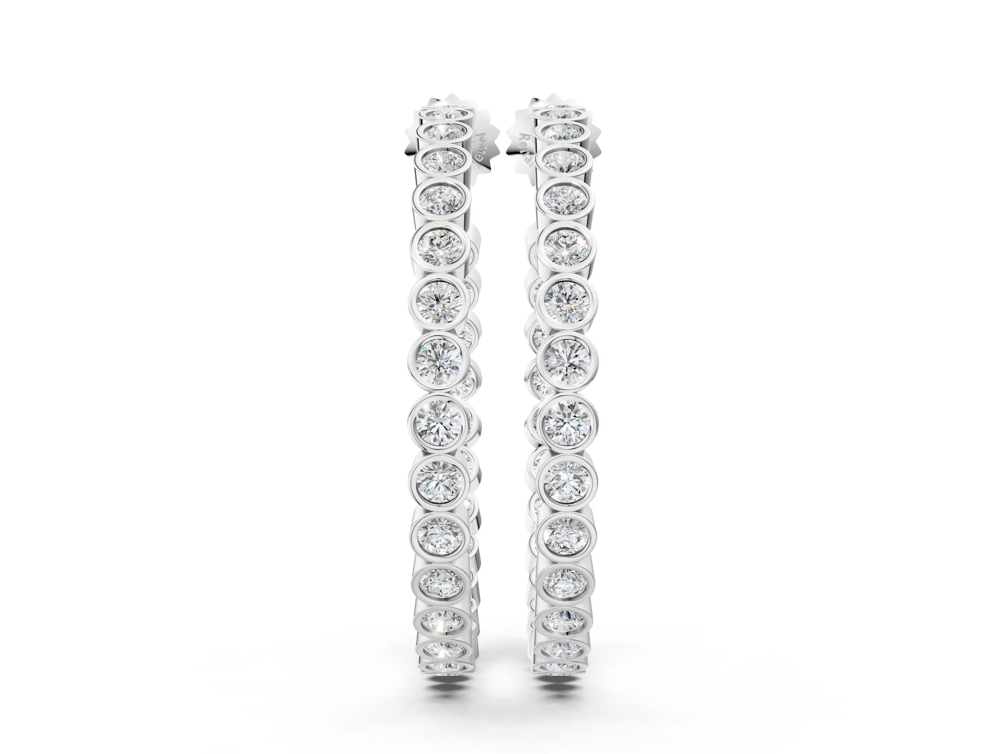 White gold Round Diamond Bezel-Set Inside-Out Large Hoop Earrings