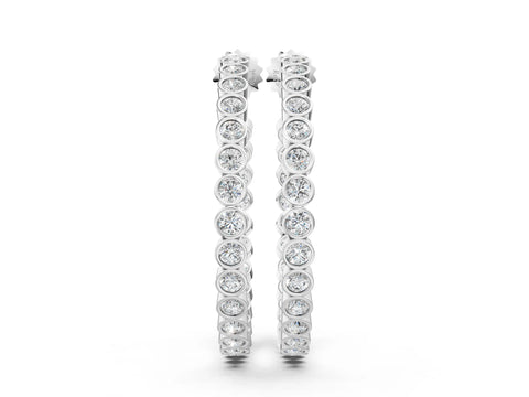 White gold Round Diamond Bezel-Set Inside-Out Large Hoop Earrings
