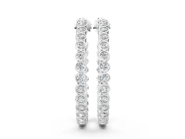 Silver Round Diamond Bezel-Set Inside-Out Large Hoop Earrings