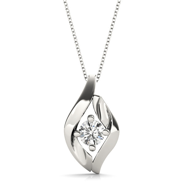 White gold Round Diamond Bezel-Set Leaf Pendant