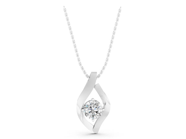 White gold Round Diamond Bezel-Set Leaf Pendant