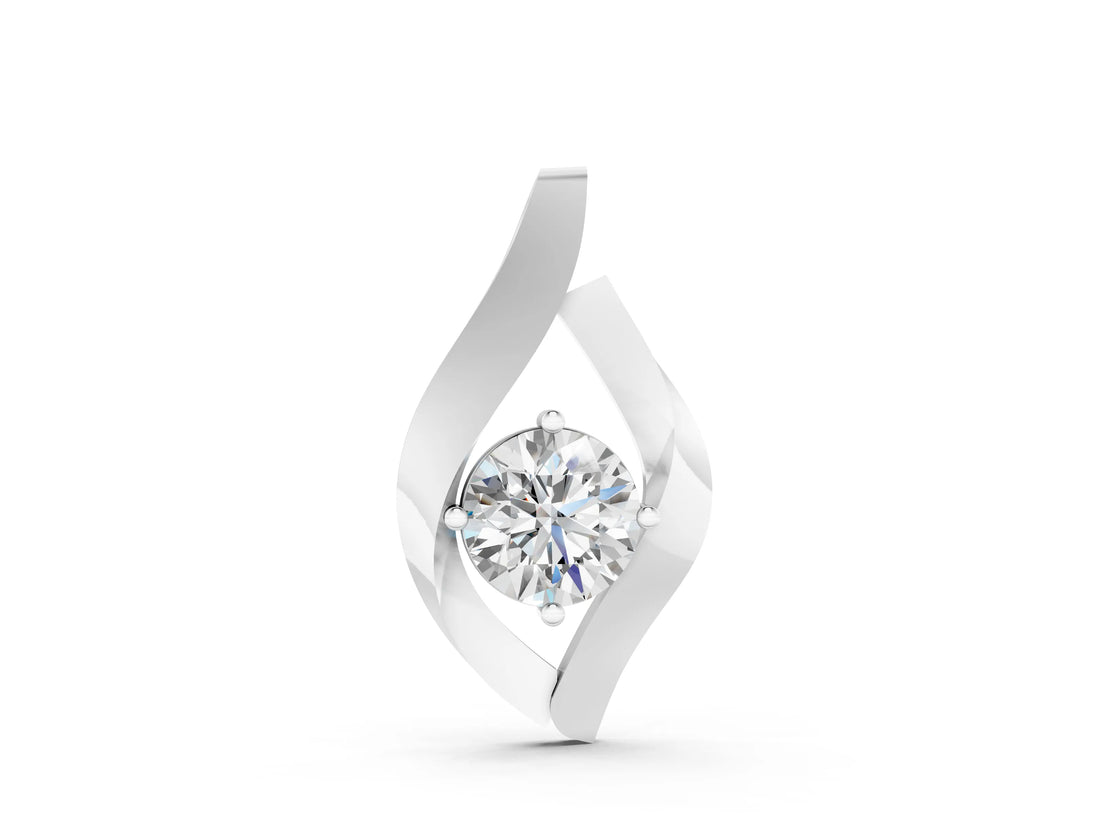 White gold Round Diamond Bezel-Set Leaf Pendant_8
