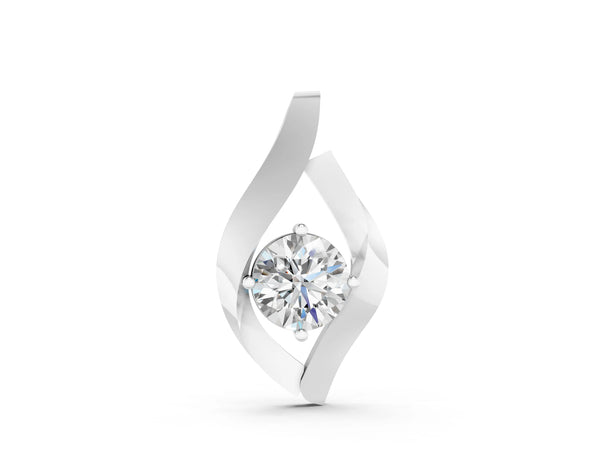Silver Round Diamond Bezel-Set Leaf Pendant