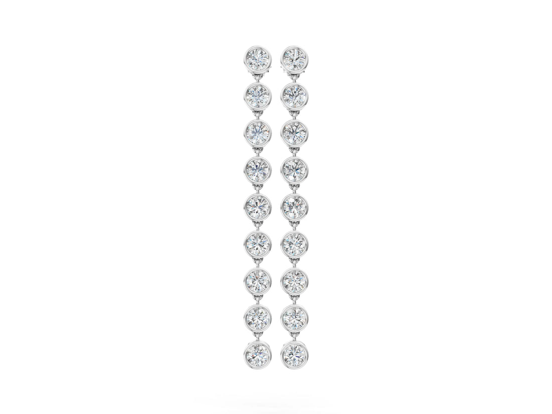 White gold Round Diamond Bezel-Set Linear Drop Earrings_4