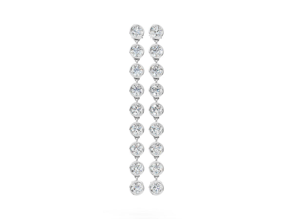 White gold Round Diamond Bezel-Set Linear Drop Earrings