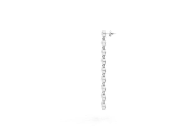Platinum Round Diamond Bezel-Set Linear Drop Earrings