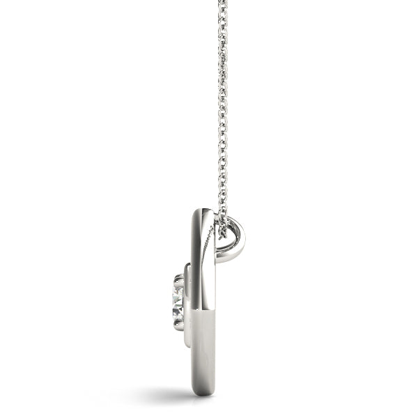 White gold Round Diamond Bezel Set Pendant with Square Prong Setting