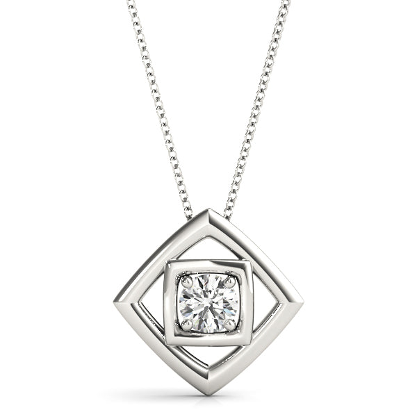 White gold Round Diamond Bezel Set Pendant with Square Prong Setting