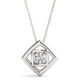 White gold Round Diamond Bezel Set Pendant with Square Prong Setting